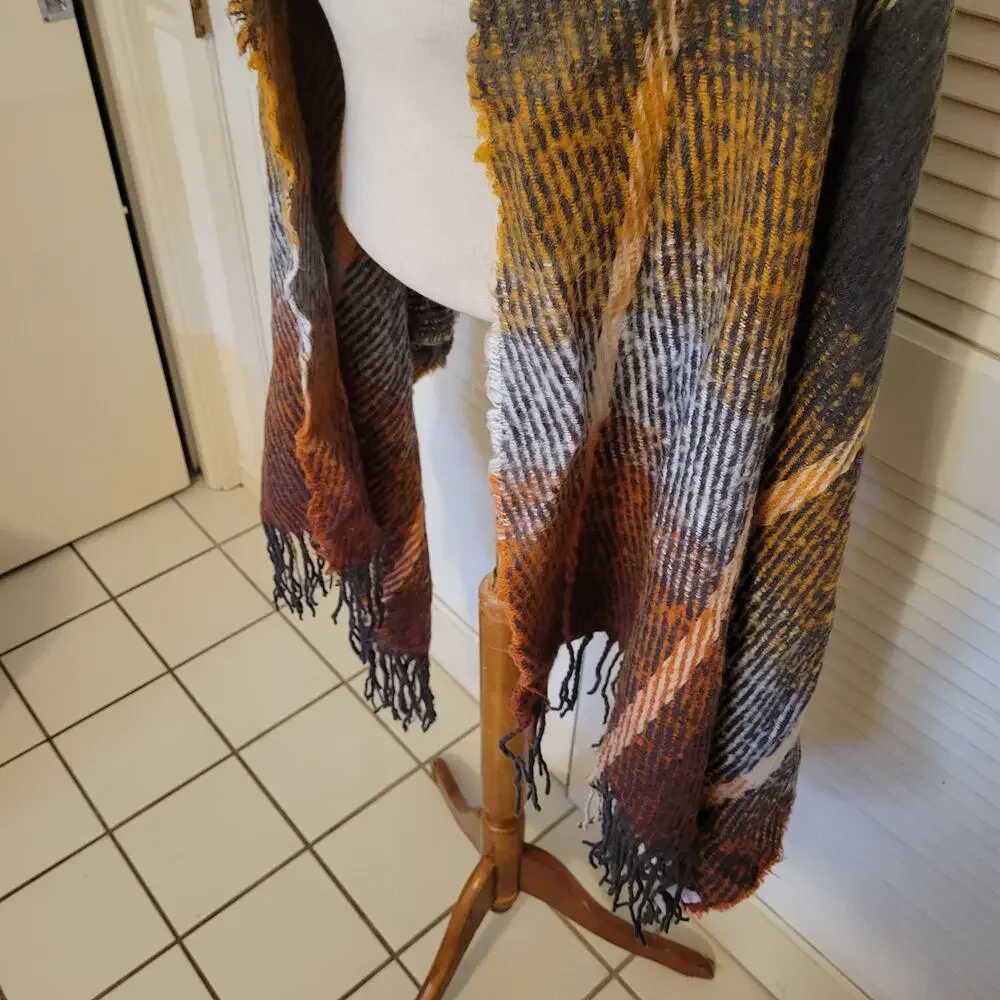 Studio Patterned Shawl Scarf Acrylic Cozy Warm Fringe Ends Autumn Layering
